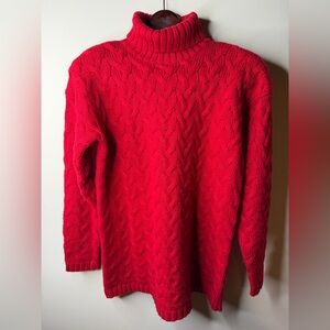 Vintage KAREN SCOTT Red Cable Knit Chunky Oversized Turtleneck Sweater.Valentine
